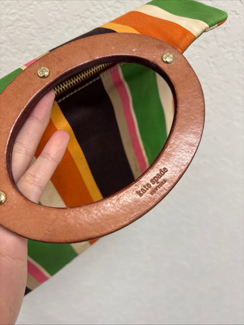 Kate Spade Striped Multicolor Canvas
Handbag with Wood Handle - Picture 7 of 10